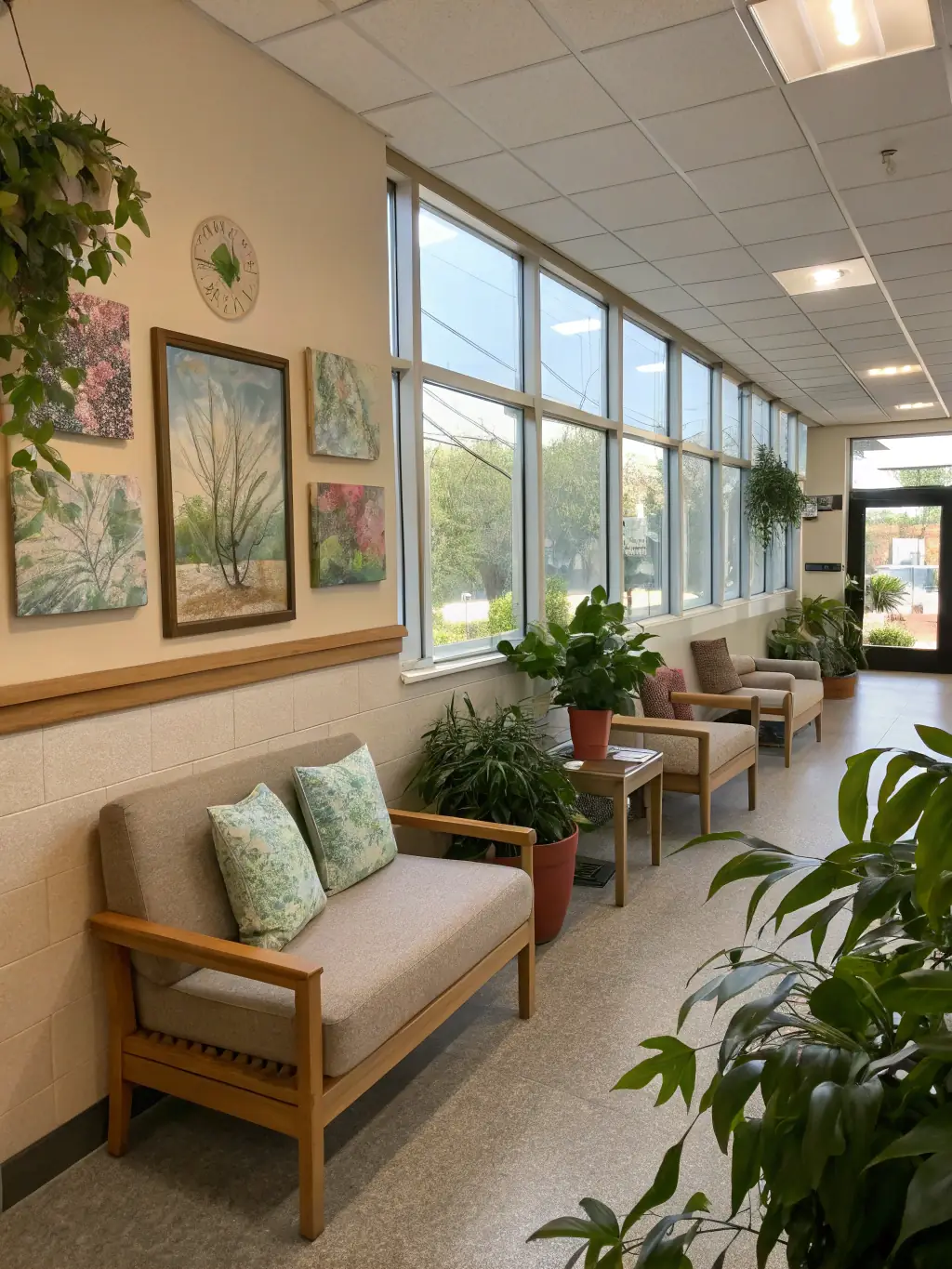 A clean and organized medical office waiting room, emphasizing the importance of cleanliness in healthcare settings, showcasing Optixia Lux Clean's expertise in medical facility cleaning.